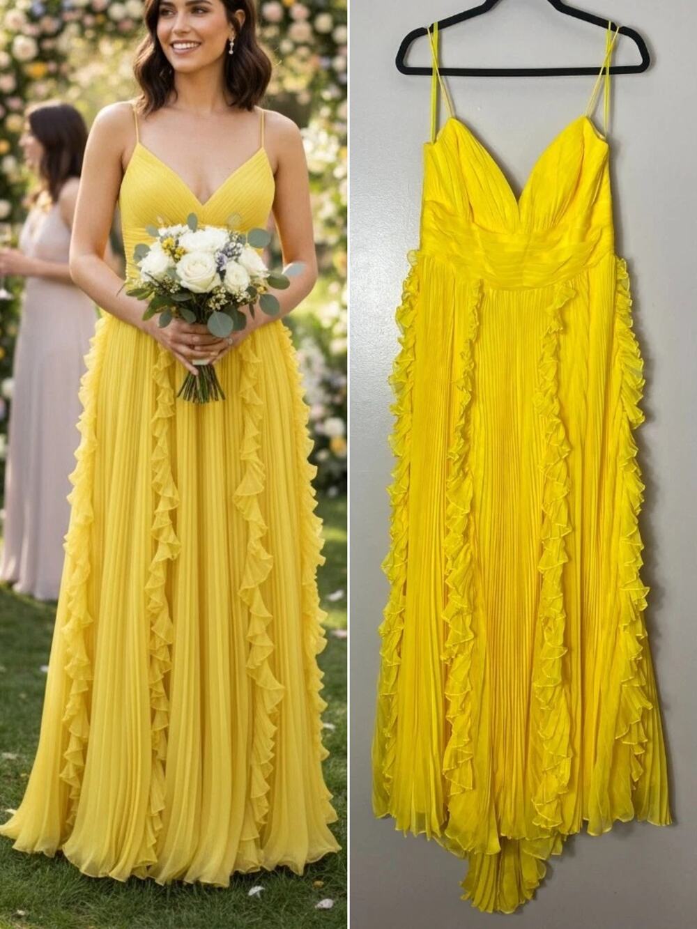 Mac Duggal Yellow Dress Wedding Guest Bridesmaid Formal Evening